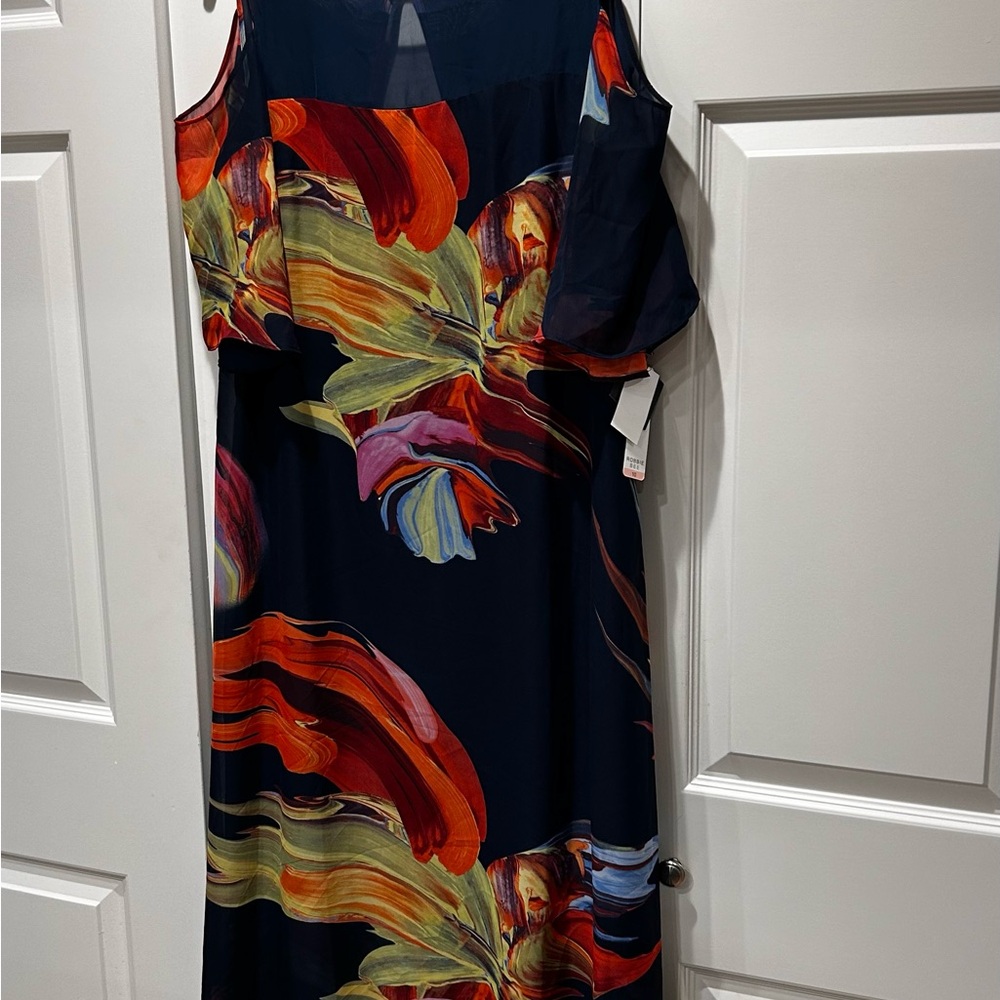 Robbie Bee Cold-Shoulder Elegant Multicolor Daylily Dress 10 NWT